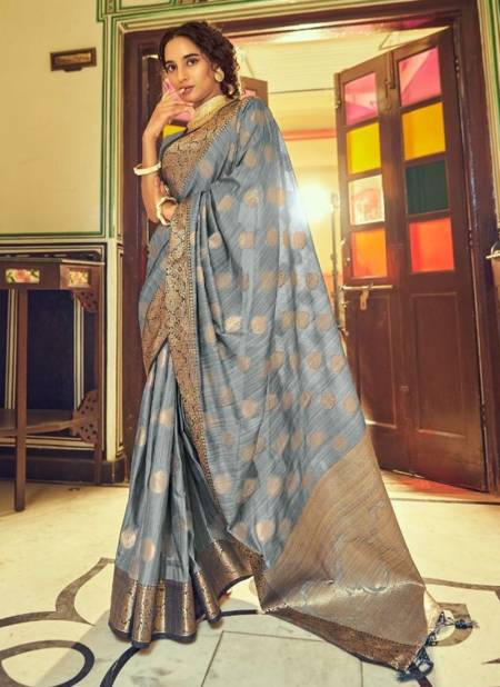 Gray Colour Annalise Rajyog New Latest Festive Wear Designer Printed Soft Tusser Weaving Saree Collection 10066